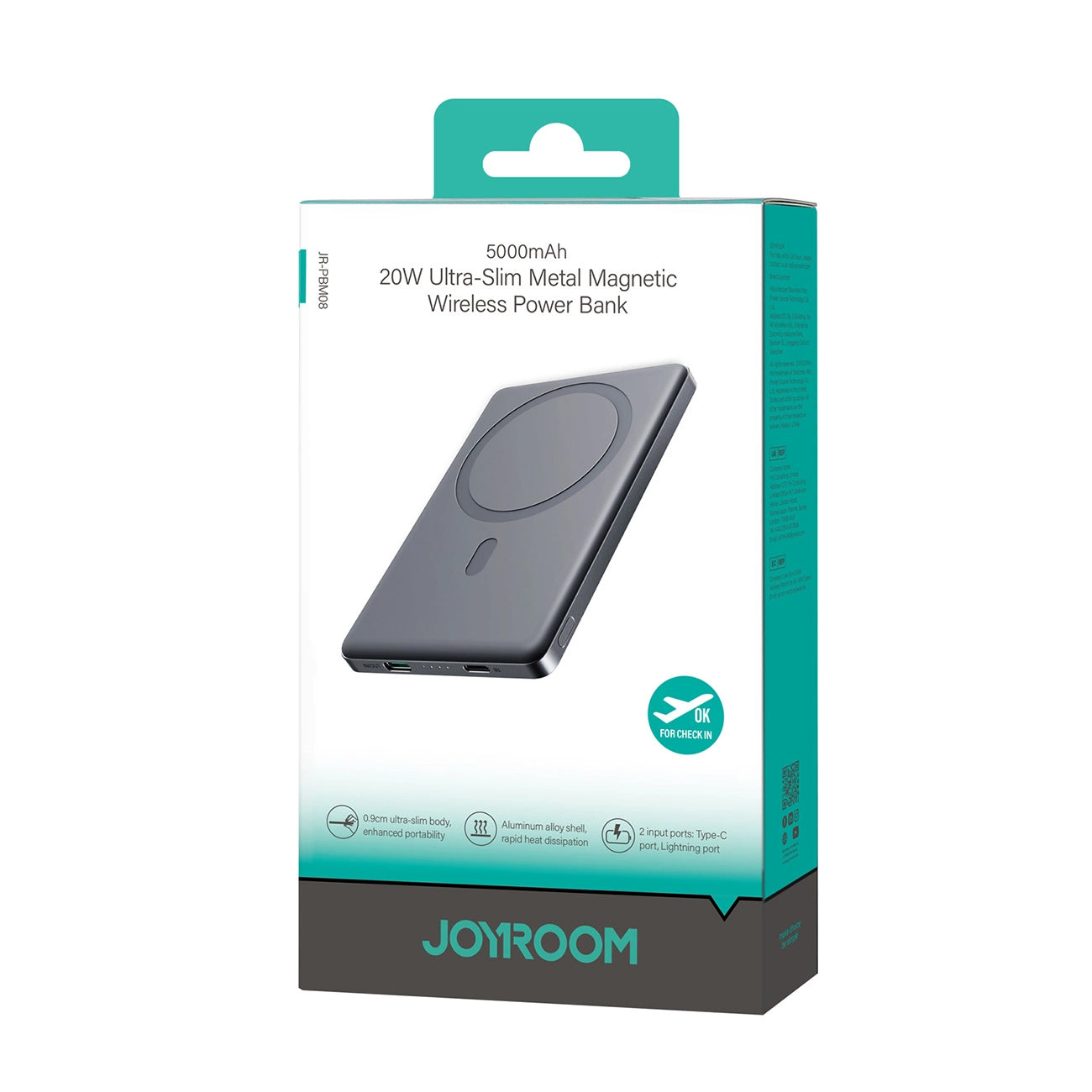 External Battery Joyroom JR-PBM08 MagSafe, 5000mAh, 20W, PD + FQI, 1 x QI - 1 x USB-C, Grey 