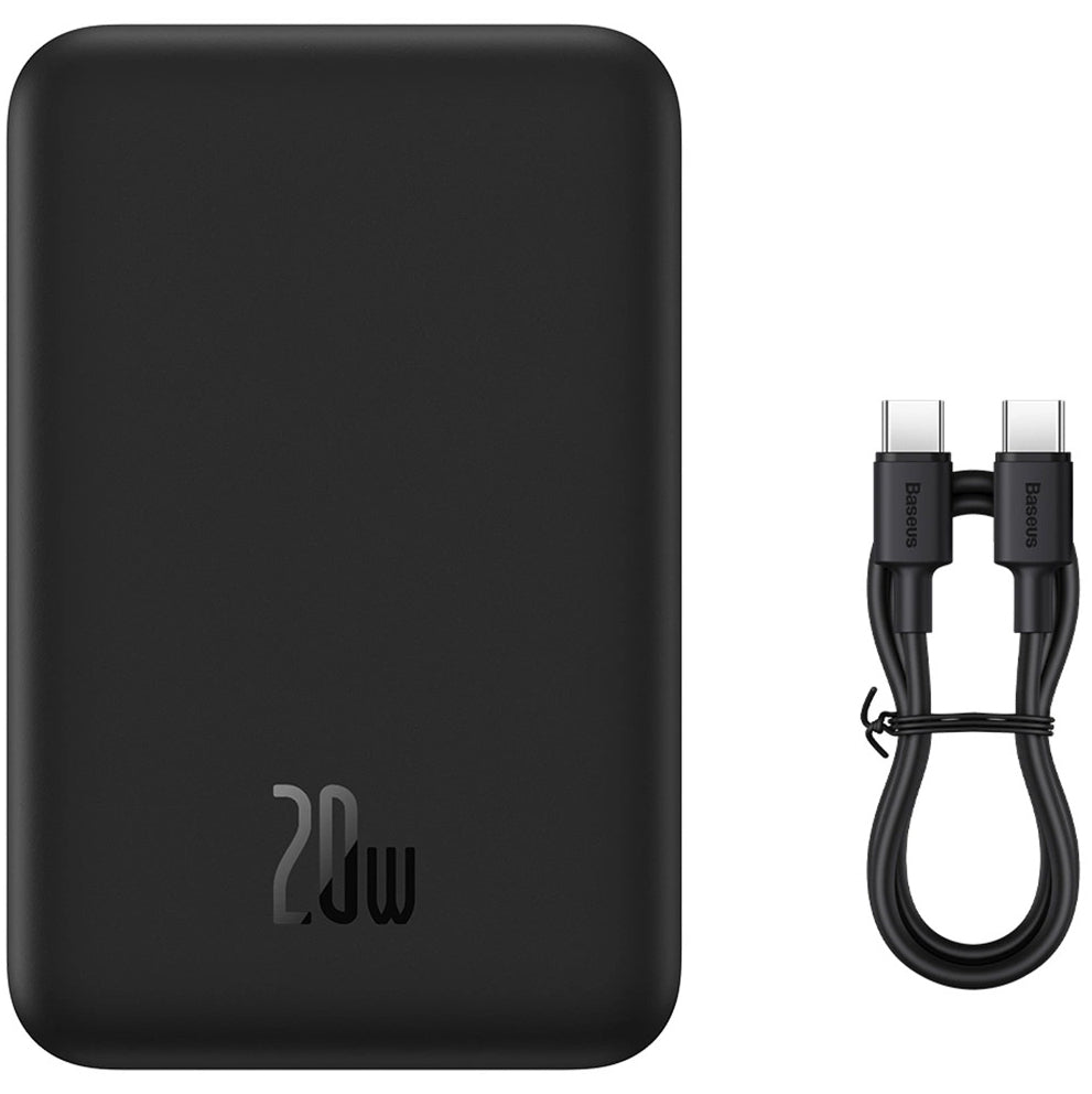 Draadloze Externe Batterij Baseus Magnetic Mini, 20000mAh, 20W, PD + FQI, 1 x QI - 1 x USB-C, Zwart PPCX150001