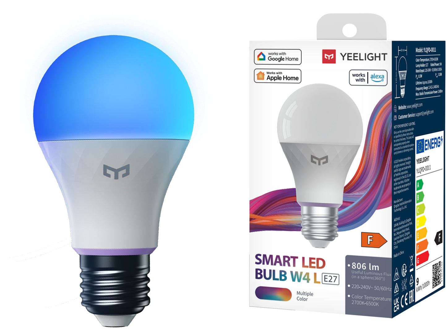 Yeelight W4 Lite LED-lamp, Wi-Fi, E27, 9W, 2700K - 6500K, 806lm, Veelkleurig YLQDP-0011 YLQDP-0011