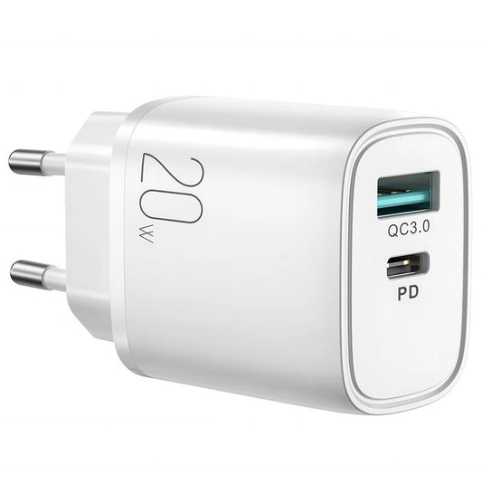 Network Charger Joyroom L-QP2011, 20W, 3A, 1 x USB-A - 1 x USB-C, White 